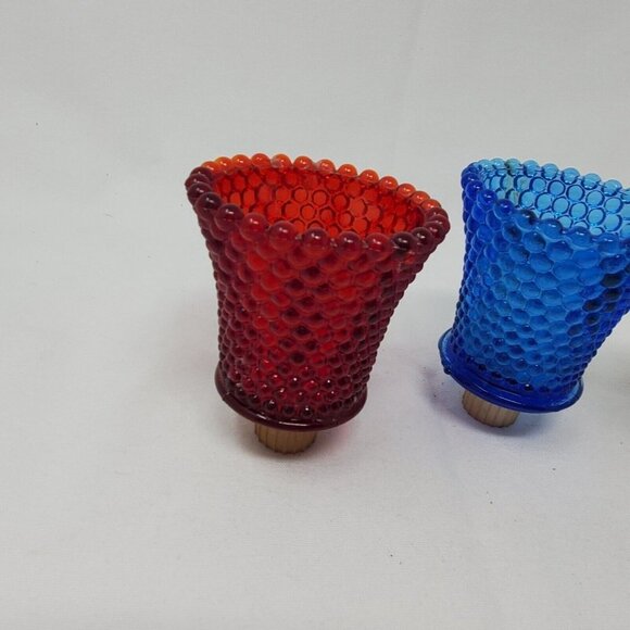 Vintage HOMCO Amber Gold Red Blue HOBNAIL Pattern Votive Peg Cup - Picture 3 of 11